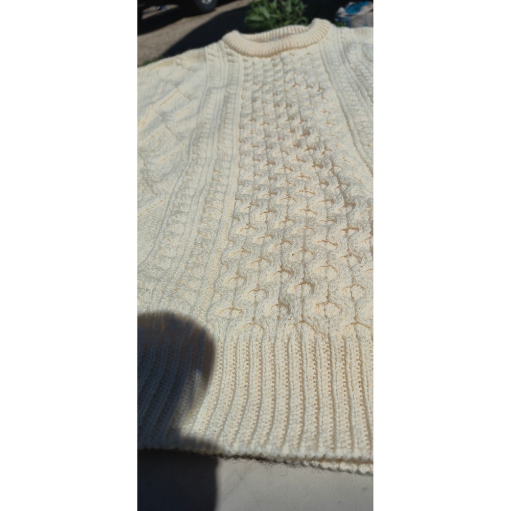 Aran Crafts Ireland Wool Cable Knit Sweater‎ Cream Off White Fisherman Mens XL - Picture 2 of 5